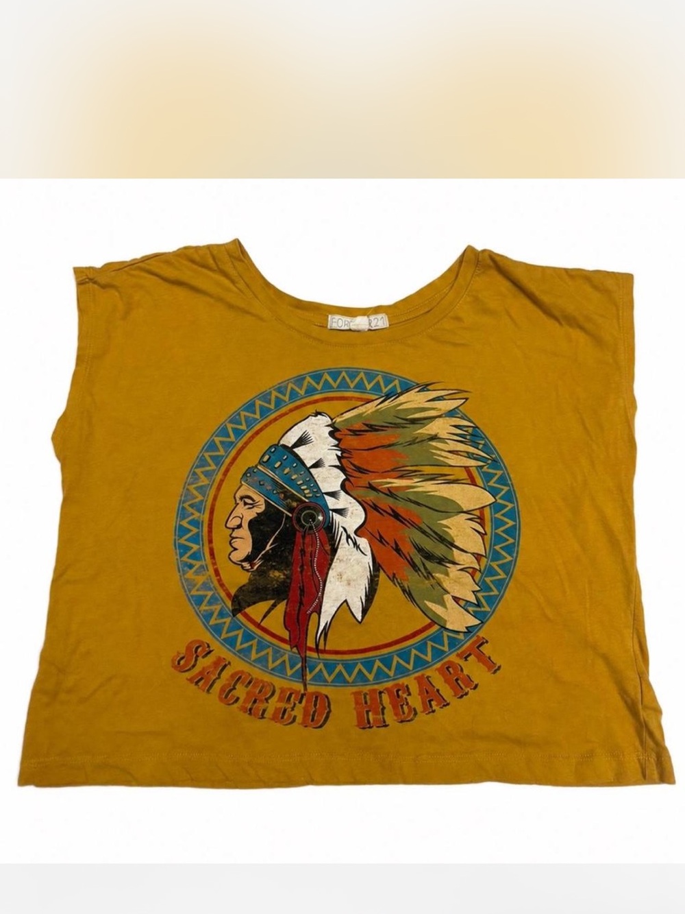 Forever 21 Mustard Graphic Tank Top with Multicolor Headdress